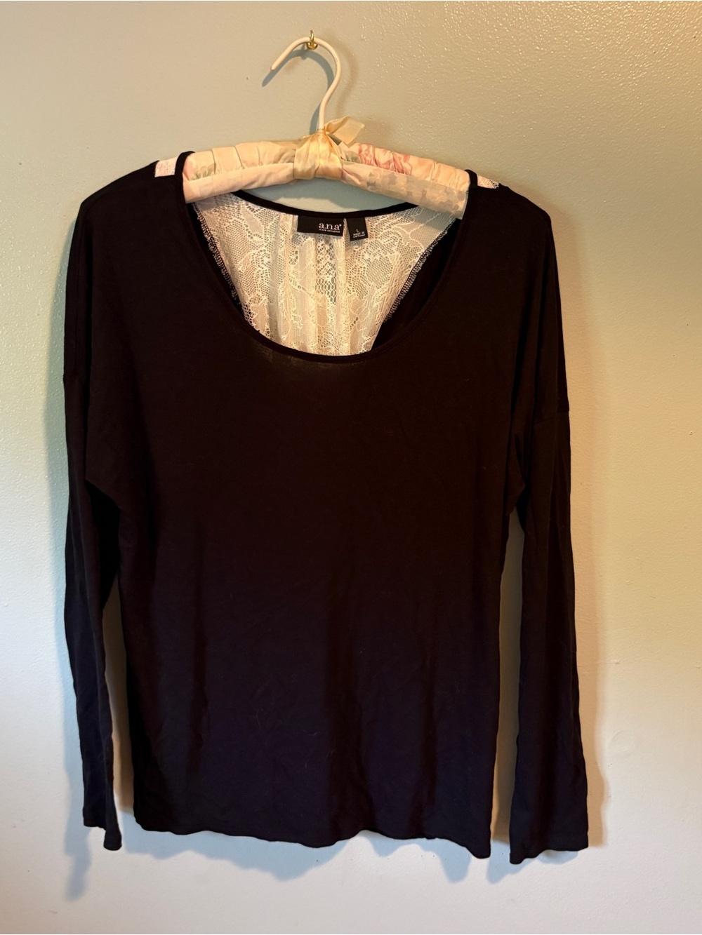 a.n.a Black Long Sleeve Tee with Lace Back Panel